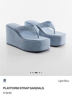 Mango Light Blue Denim-Look Platform Flip Flops